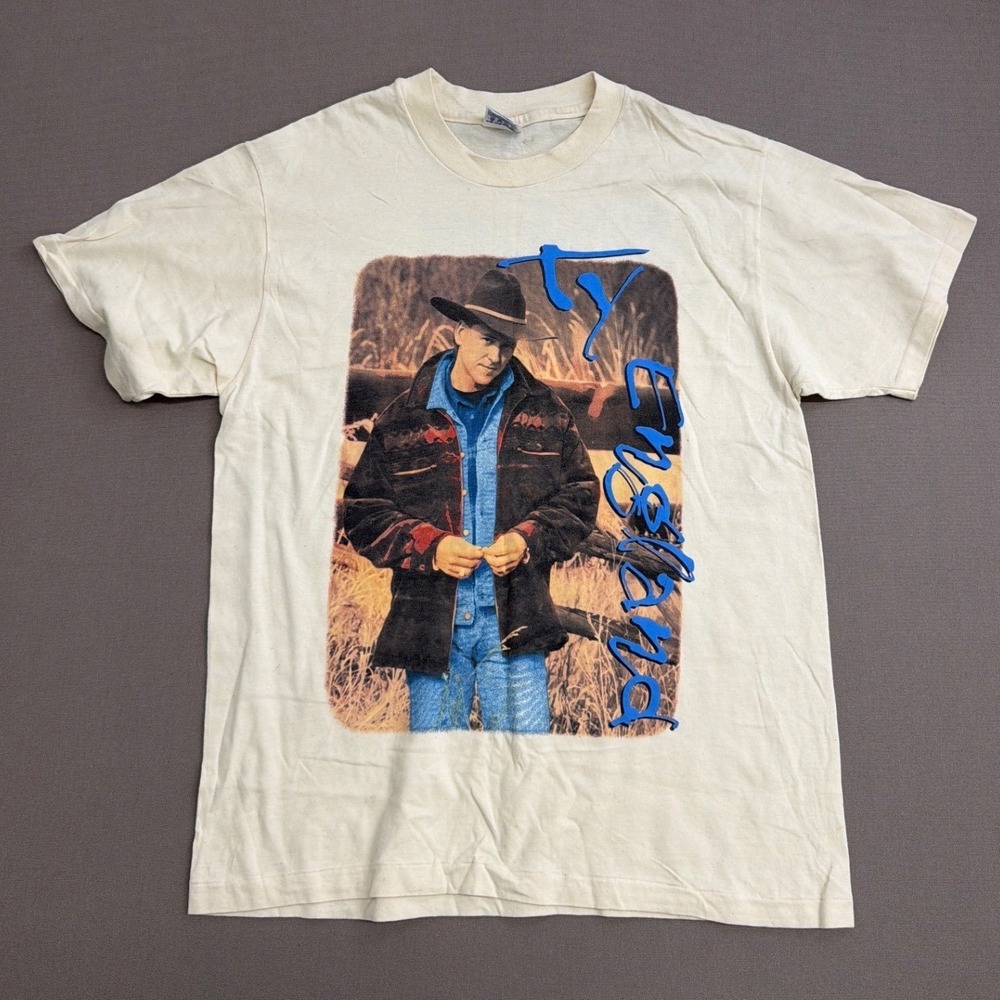 Vintage Ty England Across America Country Music Graphic T-Shirt Mens Large Cream